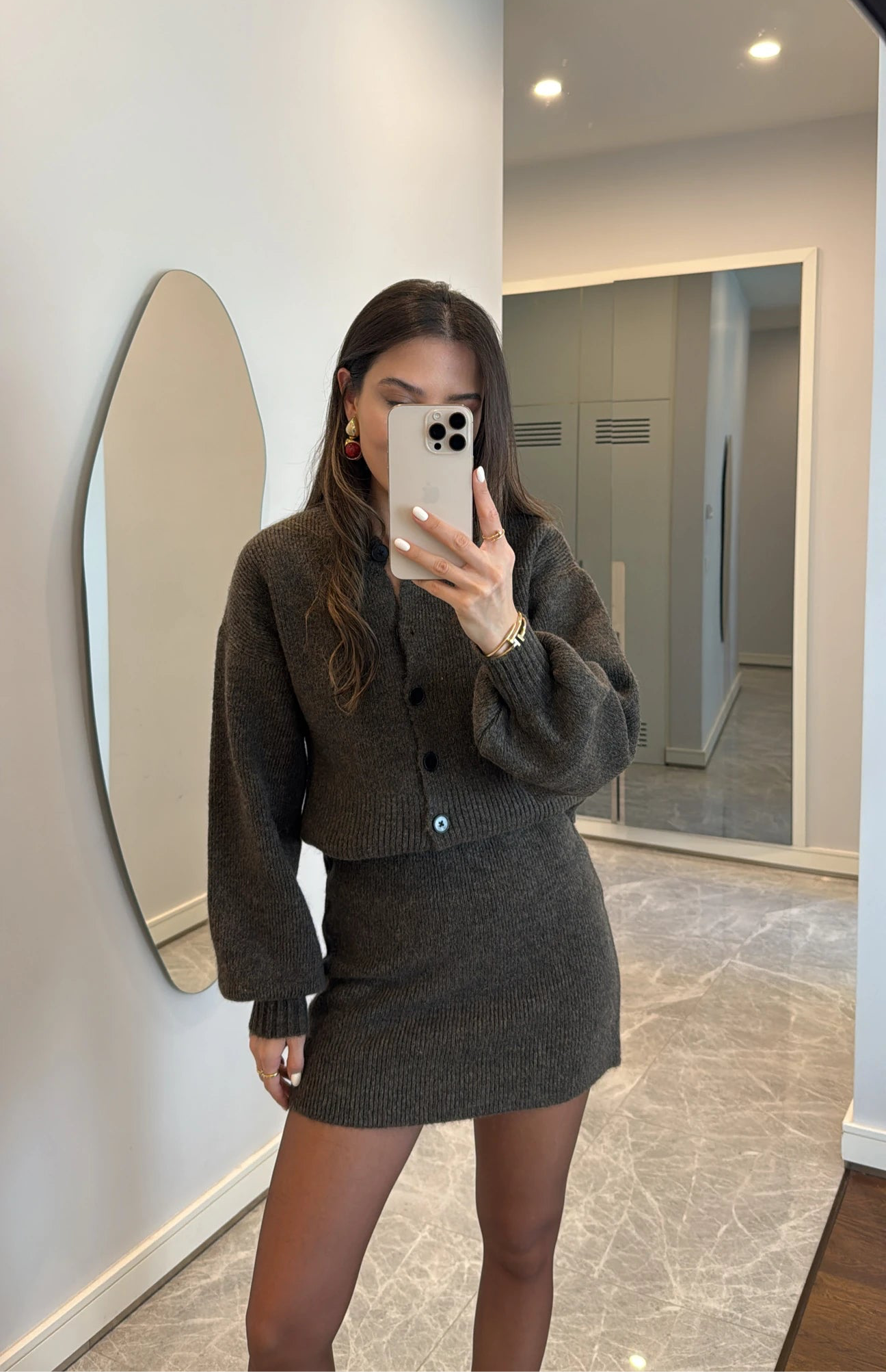 Set - Minirock & Strickjacke | khaki