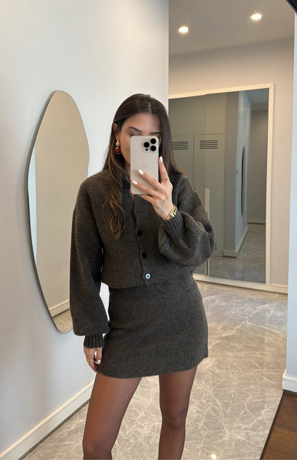 Set - Minirock & Strickjacke | khaki