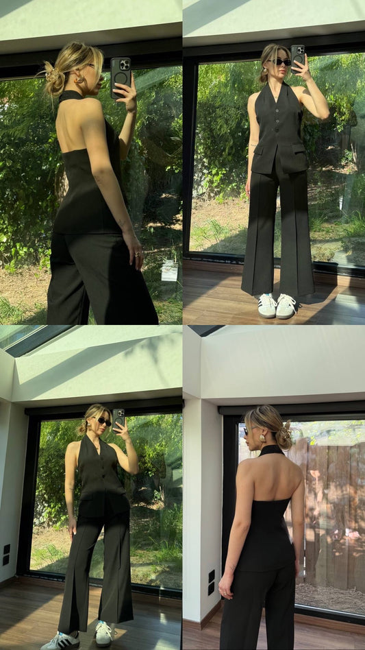 Solé Set - rückenfreies Top & Stoffhose | schwarz