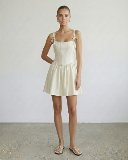 Baumwoll-Minikleid mit Korsett-Detail | Vanille