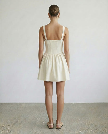 Baumwoll-Minikleid mit Korsett-Detail | Vanille