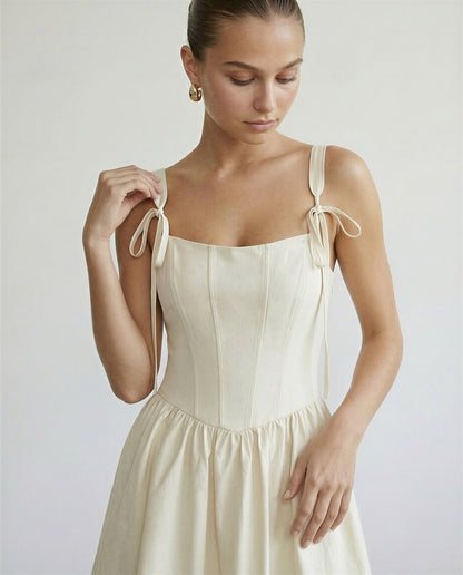 Baumwoll-Minikleid mit Korsett-Detail | Vanille