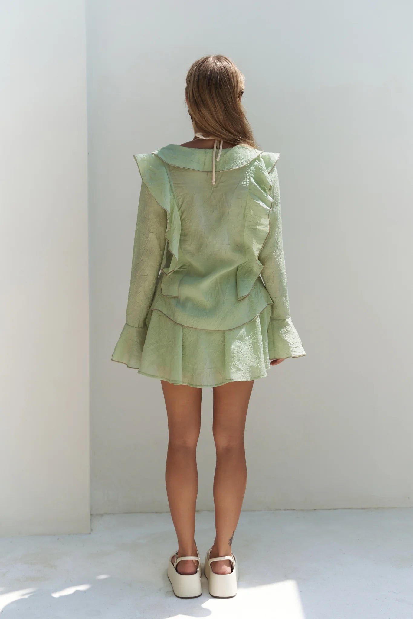 Zweiteiler mit Bluse & Minirock mit integrierten Shorts | grün