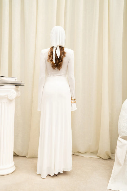 Drapiertes Maxikleid mit Knopfleiste | weiss