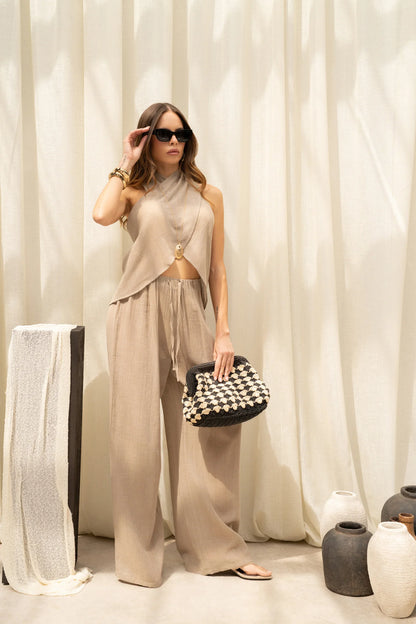 Zweiteiler Set – Neckholder Crop & Hose | khaki