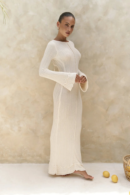 Strickkleid mit Neckholder-Detail | ecru