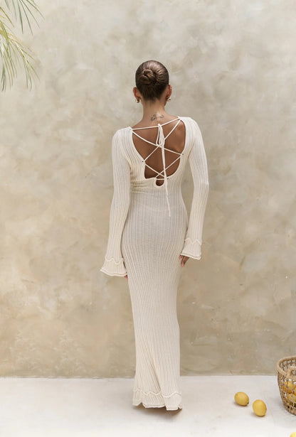 Strickkleid mit Neckholder-Detail | ecru