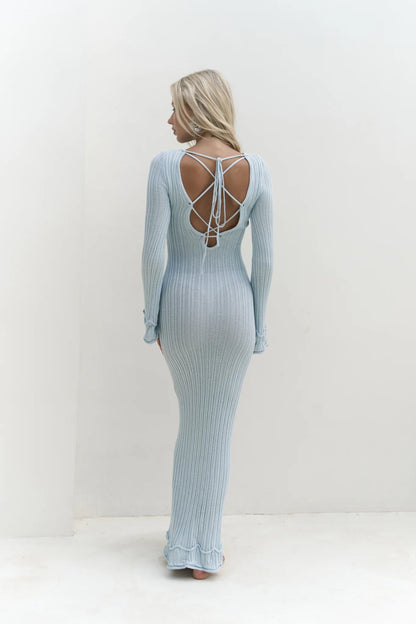 Strickkleid mit Neckholder-Detail | blau