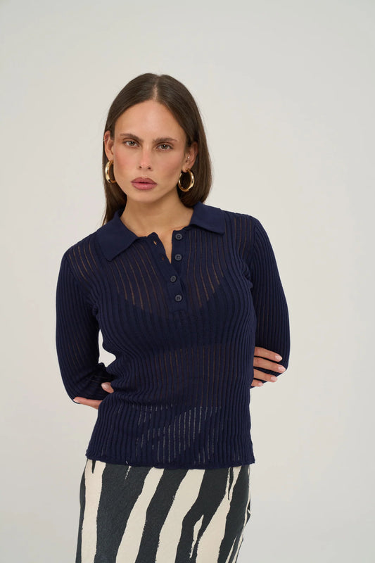 Polokragen-Strickbluse | blau