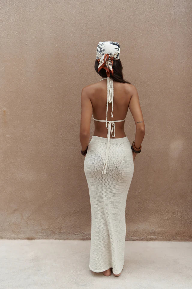 Strick-Set aus Crop-Top & Rock | beige