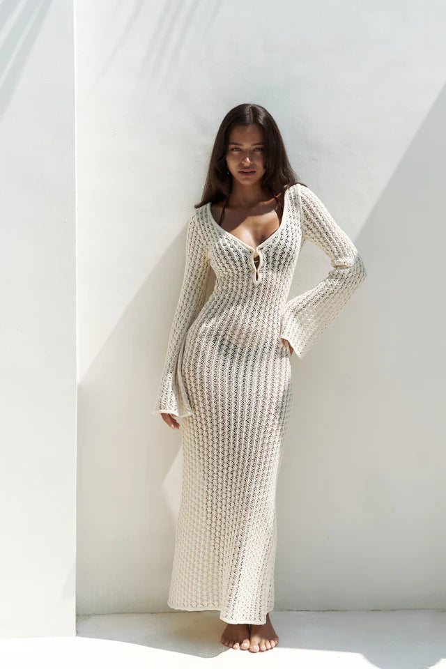 Langes Strickkleid | beige