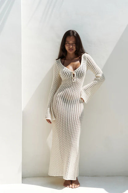 Langes Strickkleid | beige