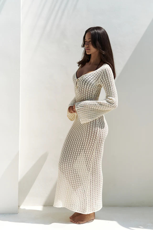 Langes Strickkleid | beige