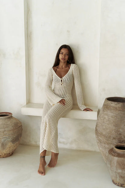 Langes Strickkleid | beige