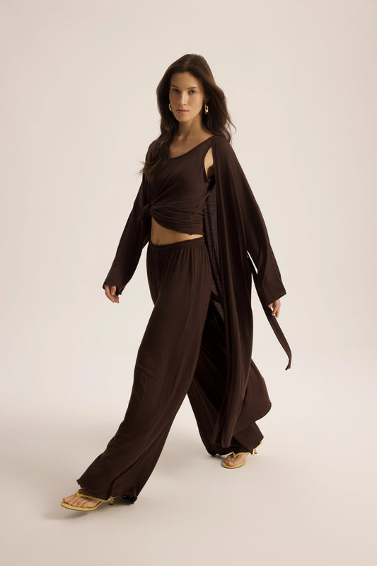 LIYANA Kimono Basic 3-Teile-Set | braun