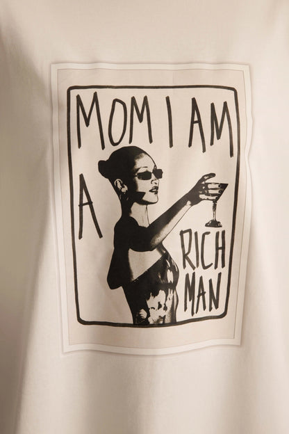 Oversize Baumwoll-T-Shirt mit Print | weiss