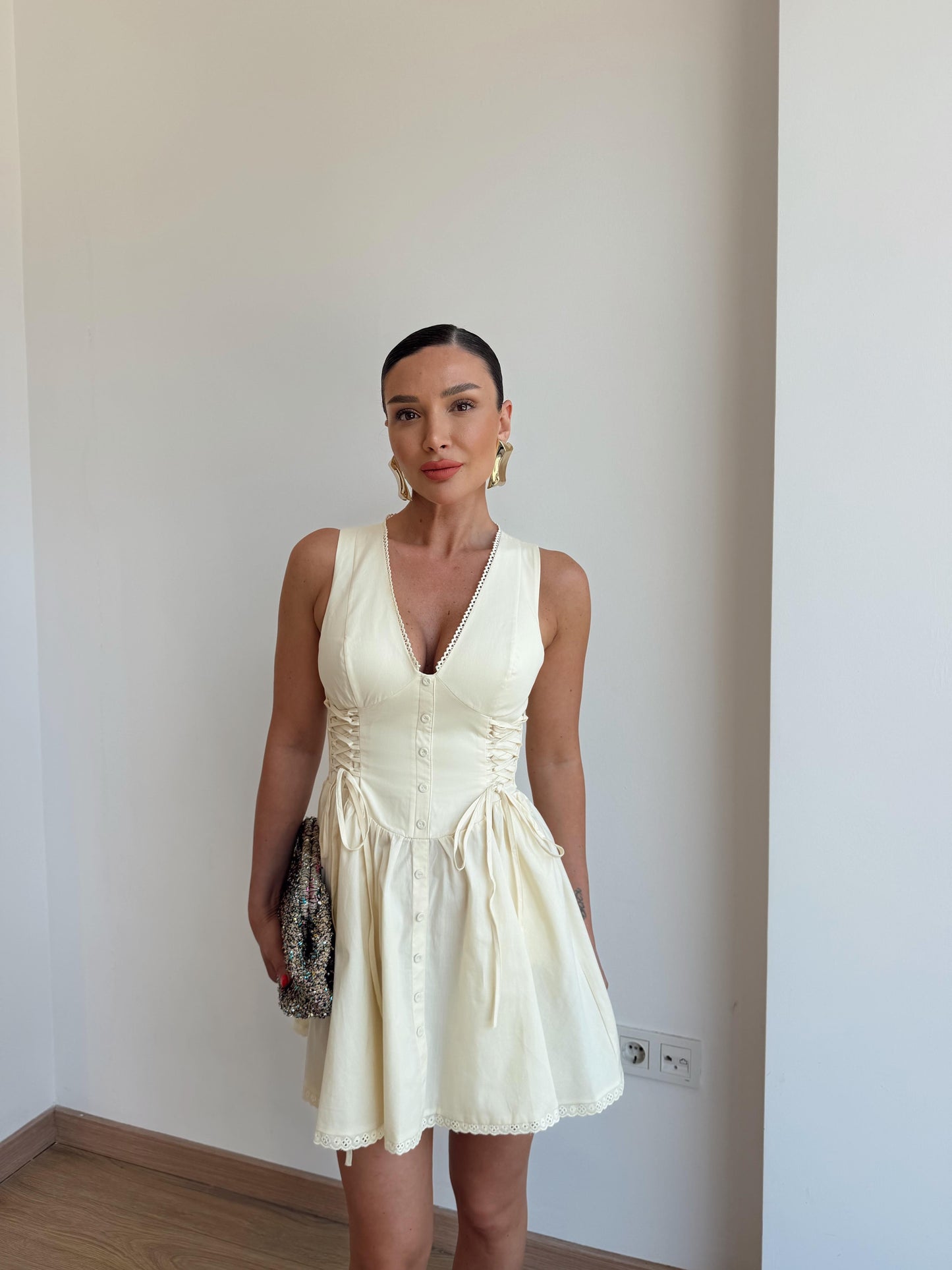 Baumwoll-Minikleid | Buttergelb