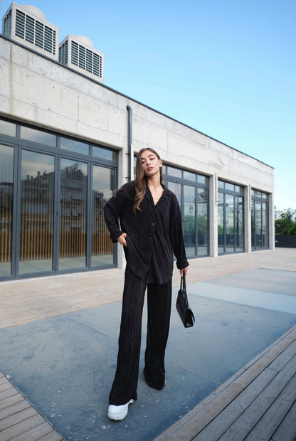 Set - lange Bluse & Hose | schwarz
