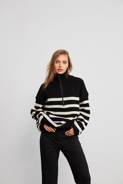 gestreifter Pullover mit Reissverschluss