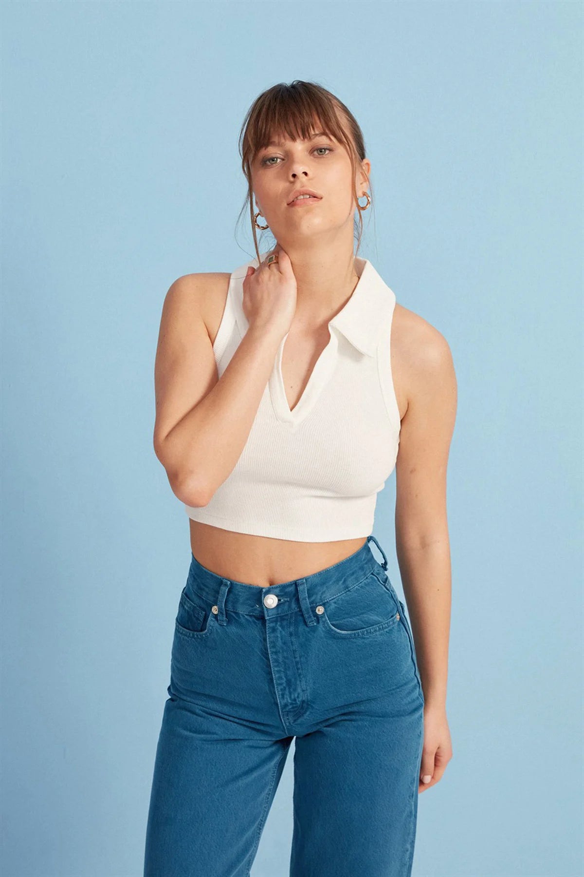 Crop Top mit Polokragen - weiss