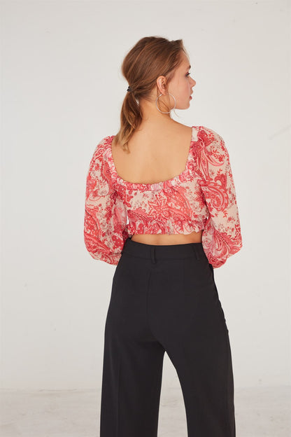 Crop Bluse Pink mit Rüschendetails